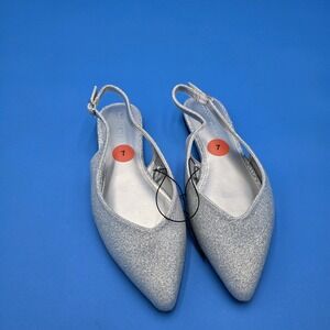 New Madden Girl Vanni-G Slingback Silver Glitter Flats‎ 7M